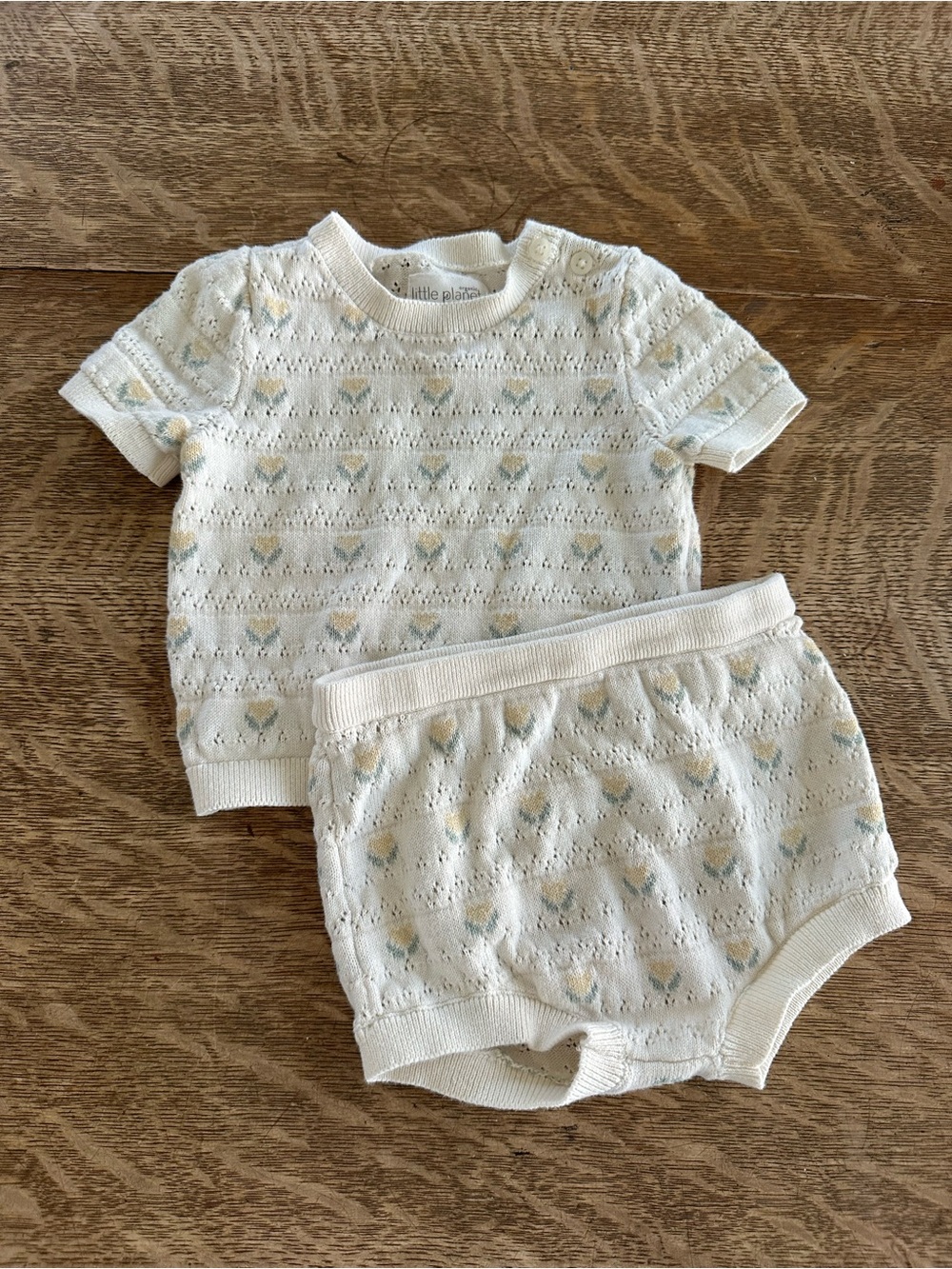 Little Planet by Carter’s Cream Knit Baby Top & Bloomers Set